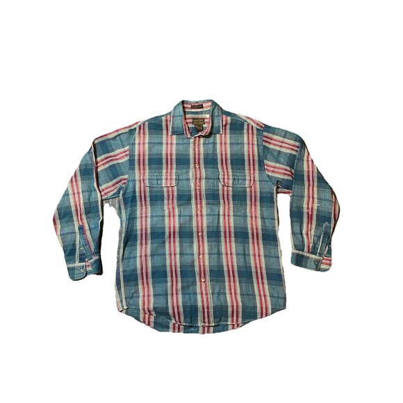 Vintage Eddie Bauer Elkhorn Twill Plaid Long Sleeve Cotton Button Up L Oversized - Picture 1 of 4